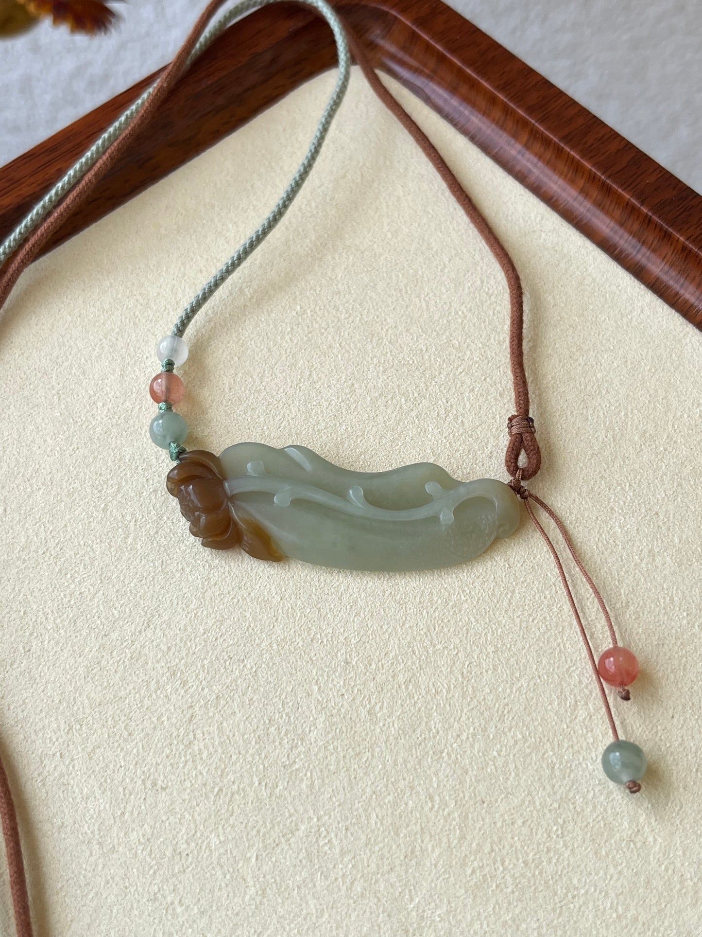 Hand Carved Blue and Brown Hetian Jade Lotus Pendant | 和田蓝糖俏色荷花