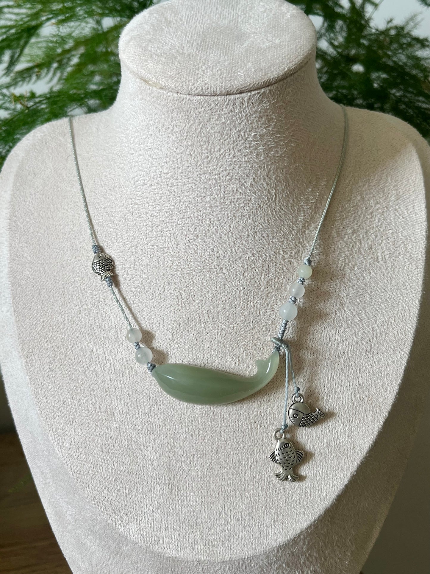 Designed Necklace Crafted from a Hand Carved Hetian Jade Fish Pendant, 设计款和田青海冰晴鱼项链