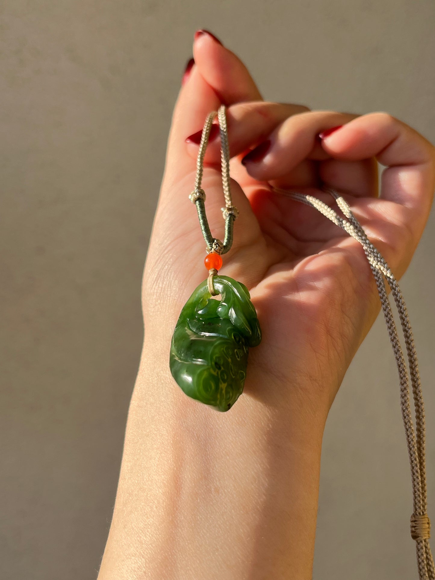 Hand Carved Green Hetian Jade Lotus Pod Pendant,  手雕碧玉如意莲蓬