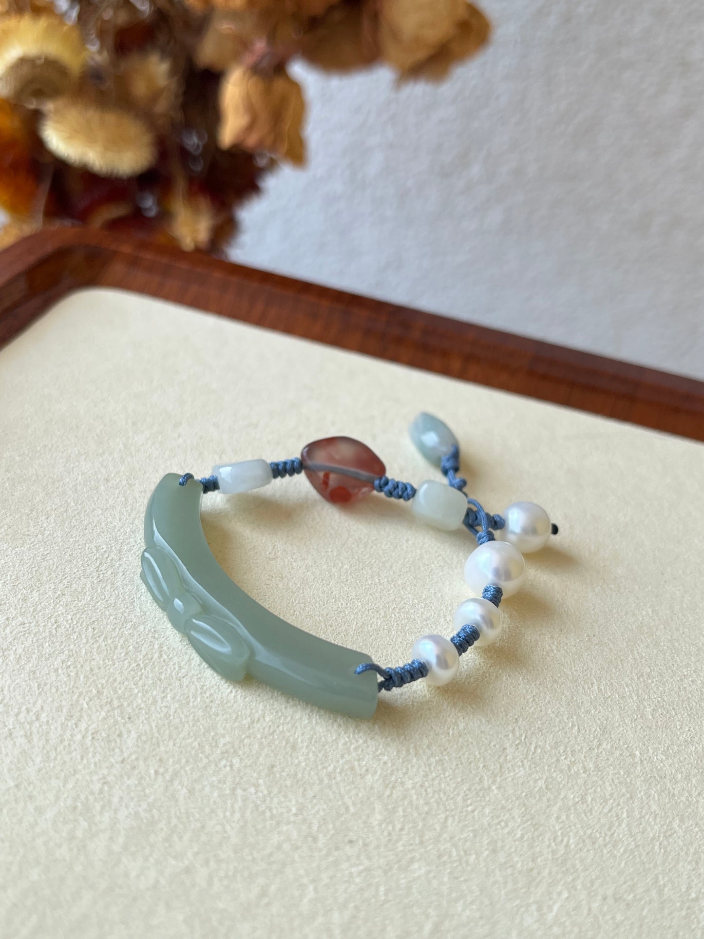 Blue Hetian Jade Bow Bracelet | 设计款和田且末蓝蝴蝶结手绳