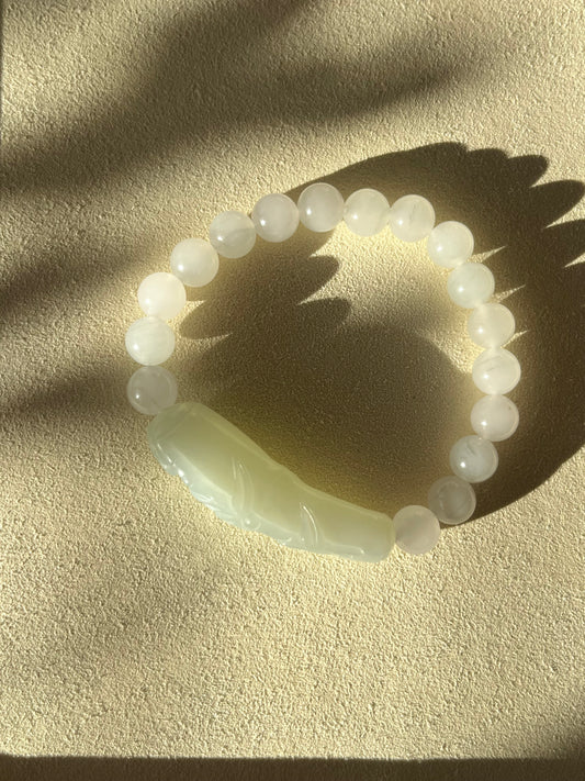 Hand Carved Bluish White Hetian Jade Bamboo Bracelet
