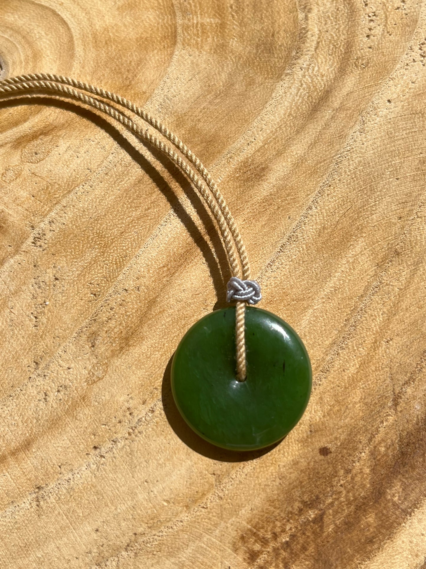 Green Hetian Jade Peace Buckle (Ping An Kou) Necklace, 碧玉平安扣