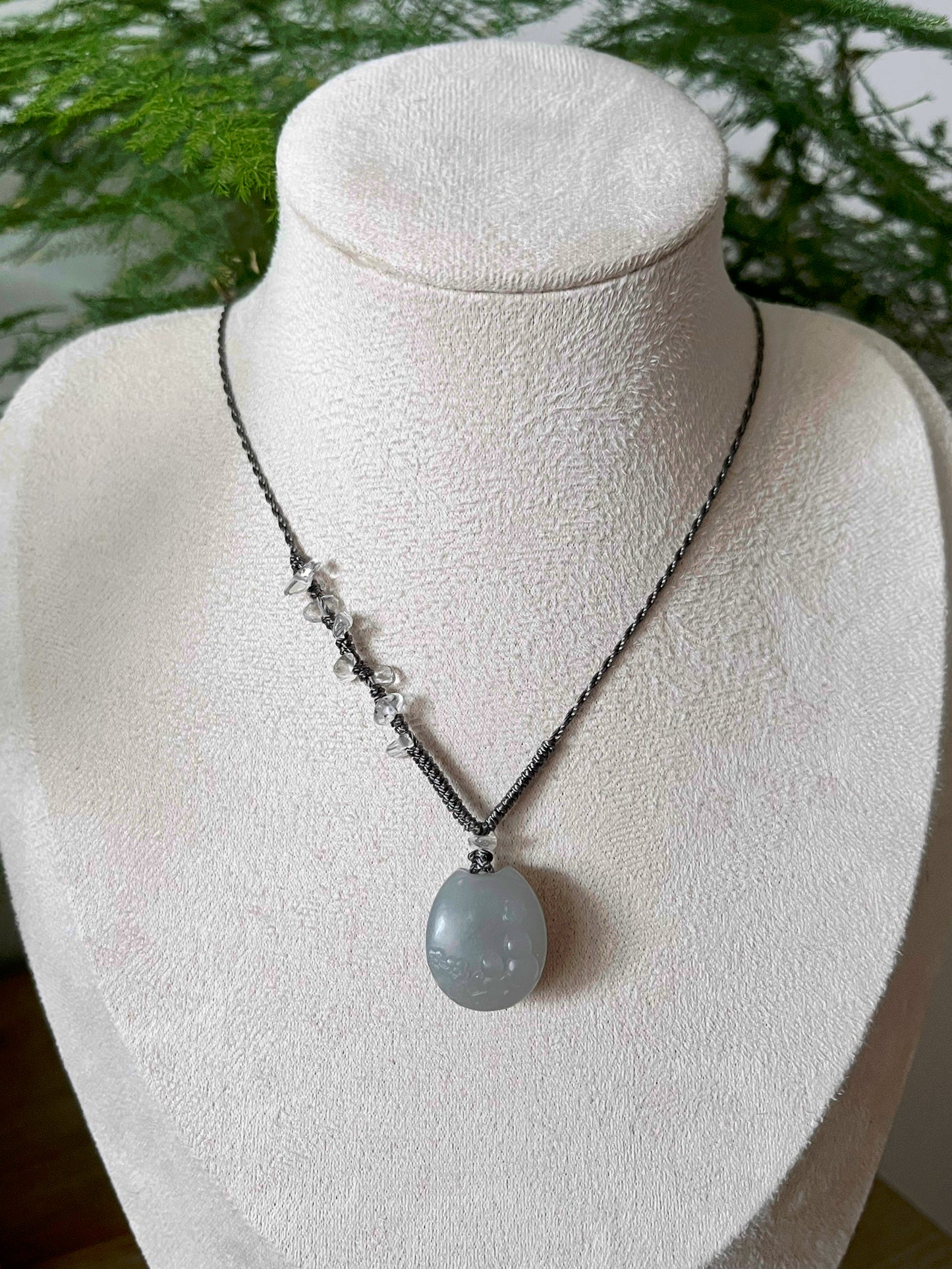 Handmade Necklace with a Hand Carved Hetian Purple Jade Cat Pendant