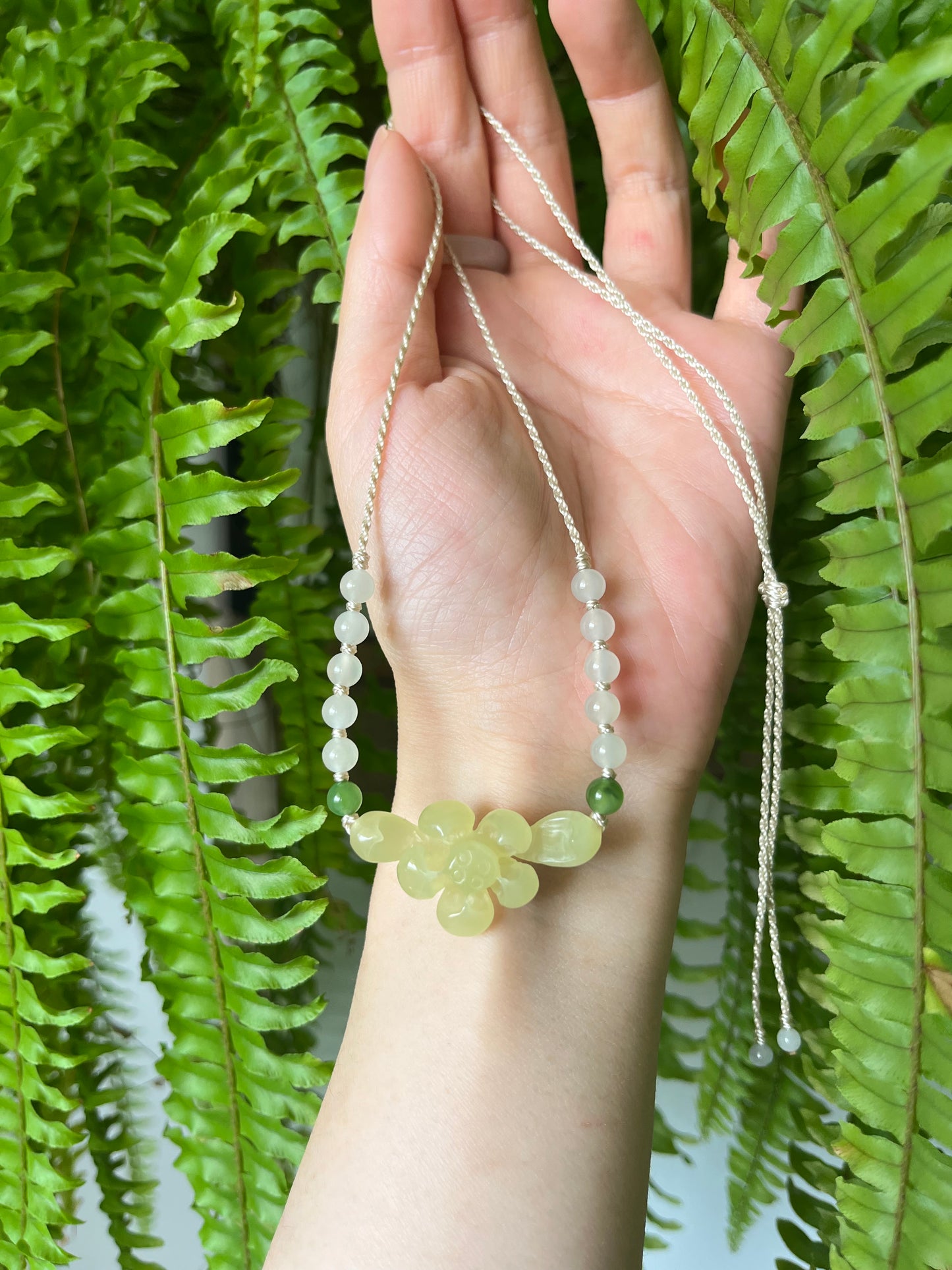 Hand Carved Yellow Hetian Jade Lotus Necklace