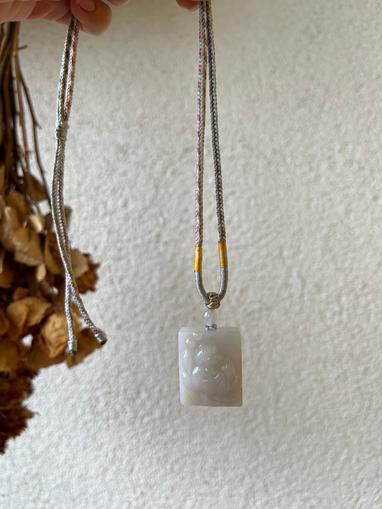 Hand Carved Light Purple Hetian Jade Lotus Pendant