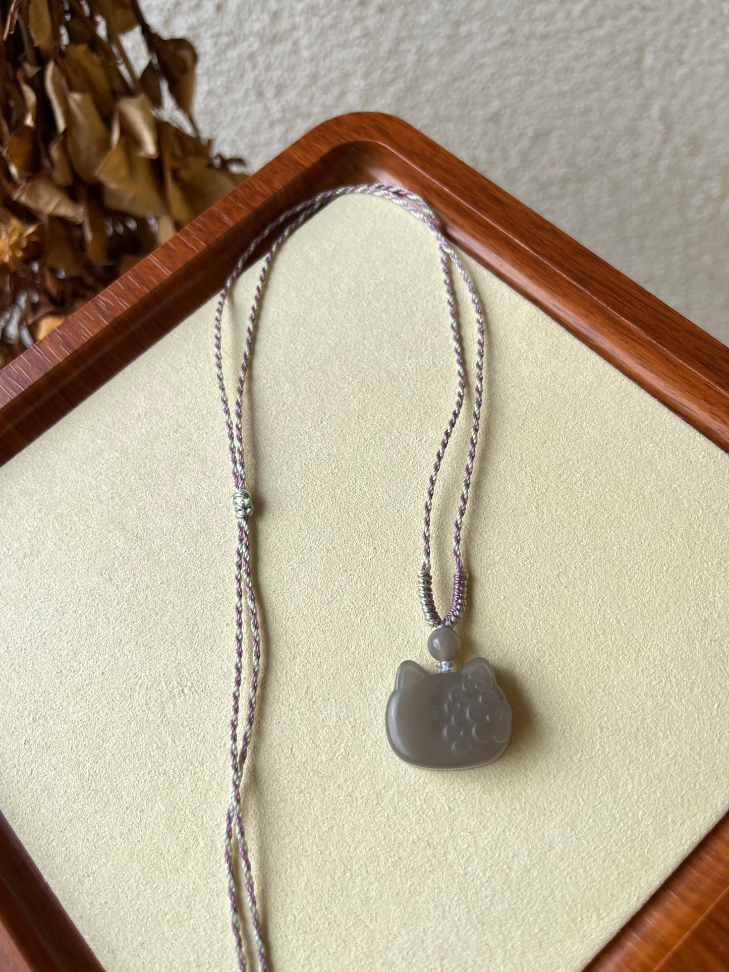 Smoky Purple Hetian Jade Cat Necklace