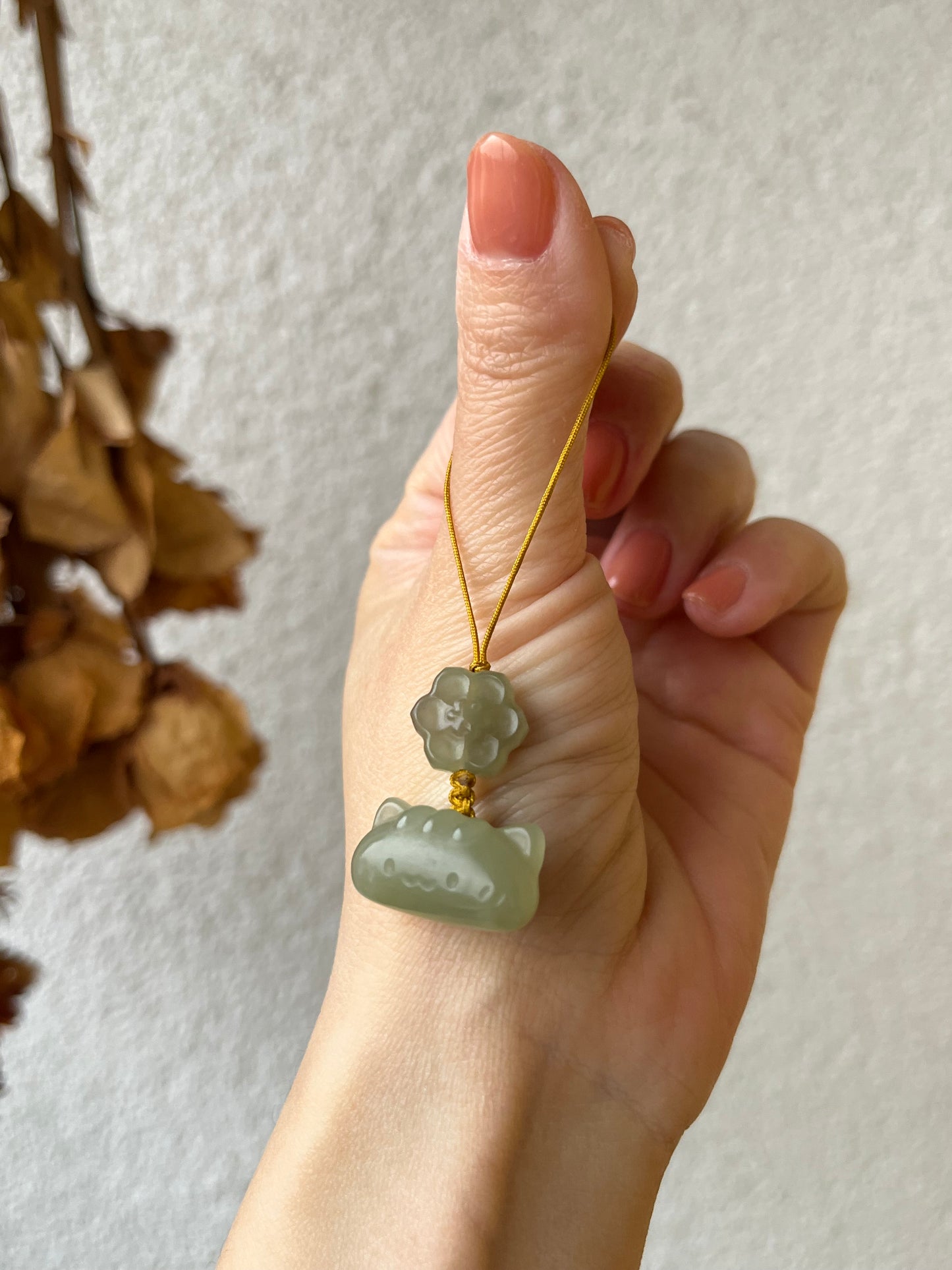 Hetian Jade Cat Phone Charm / Bag Charm | 和田玉小法棍猫手机链