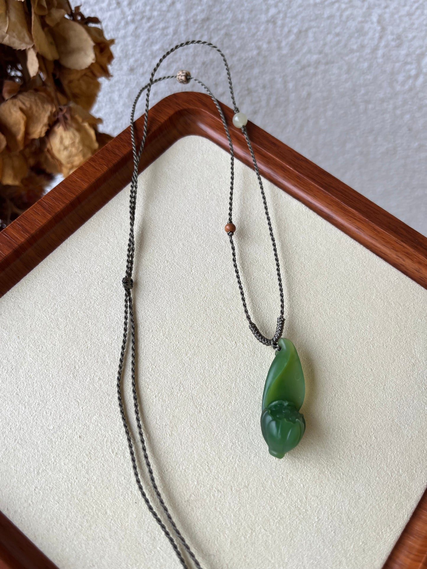Hand Carved Green Hetian Jade Lotus