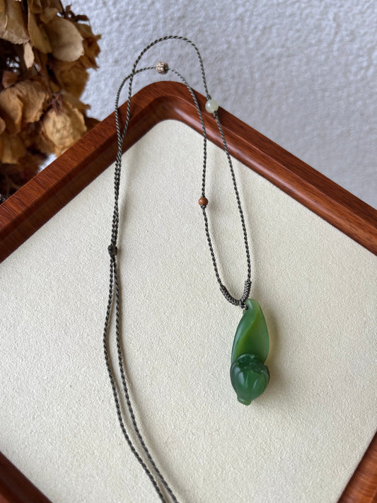 Hand Carved Green Hetian Jade Lotus