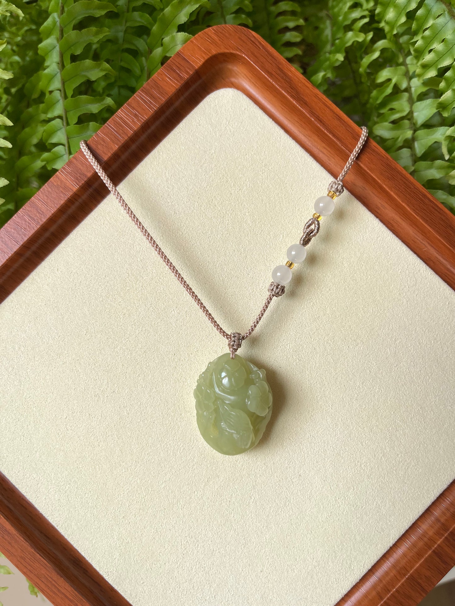 Hand Carved Yellow Hetian Jade  ‘Happiness at the Brows’ Magpie & Plum Blossom | 和田黄口喜上眉梢