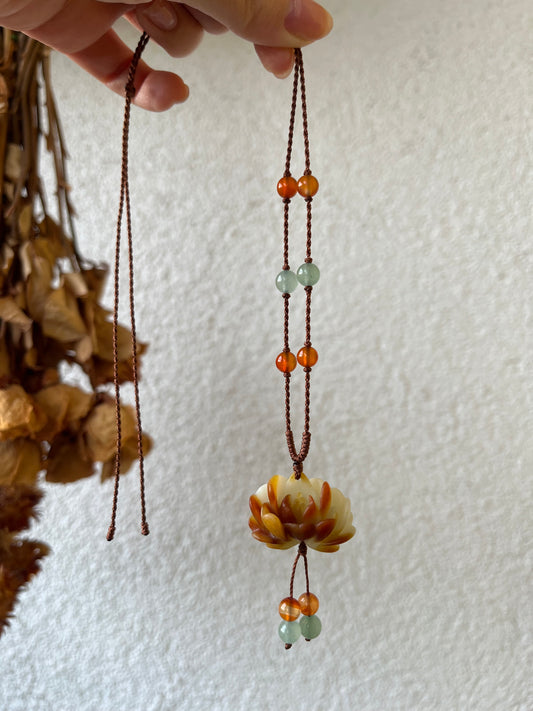 Hand Carved Xiu Jade Peony Pendant | 手雕岫玉牡丹