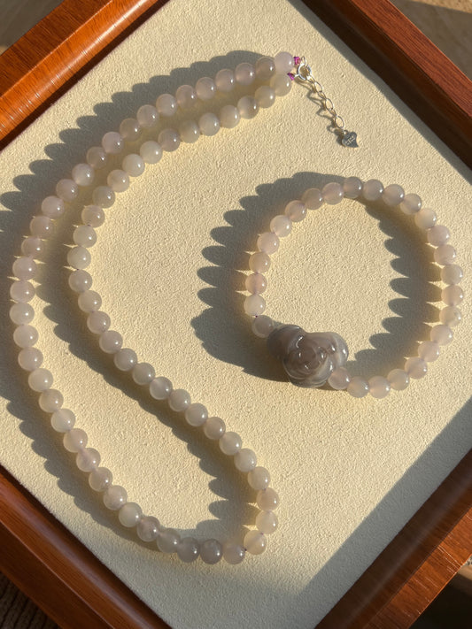 Smoky Purple Hetian Jade Bracelet and Choker Set | 和田烟紫套装