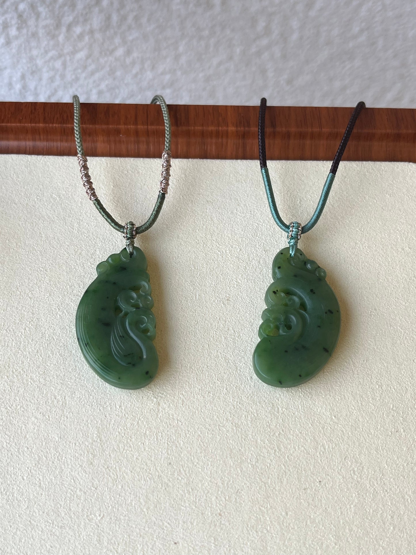 Green Hetian Jade Dragon and Phoenix Pair Pendants | 和田碧玉龙凤对牌
