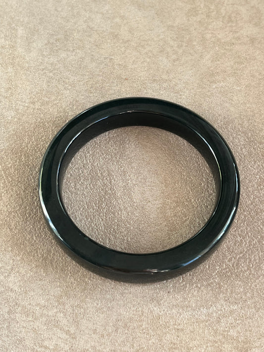 Dark Greenish-black Hetian Bangle 55mm | 和田黑青方镯