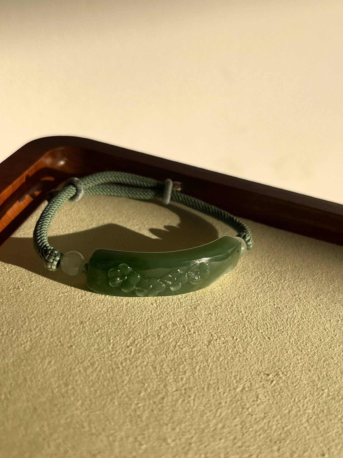 Handmade Bracelet Crafted from Hand Carved Green Hetian Jade Plum Blossom | 碧玉梅花手牌