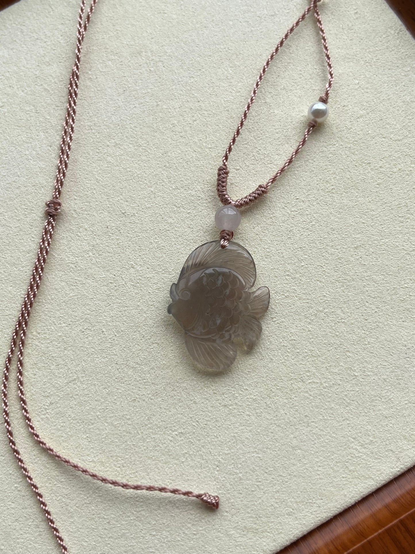 Hand Carved Icy Dirty Pink Xiu Jade Fish
