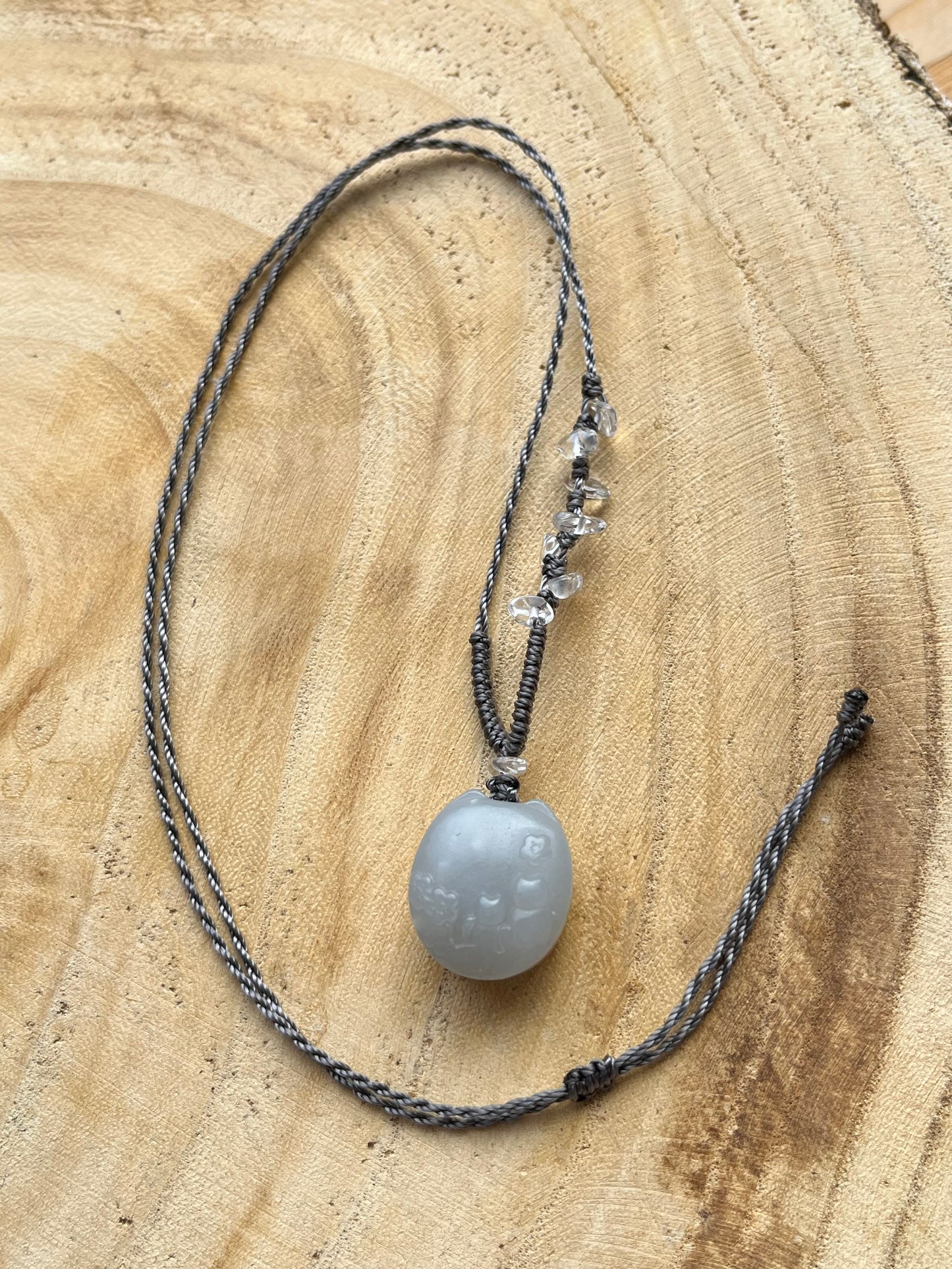 Handmade Necklace with a Hand Carved Hetian Purple Jade Cat Pendant