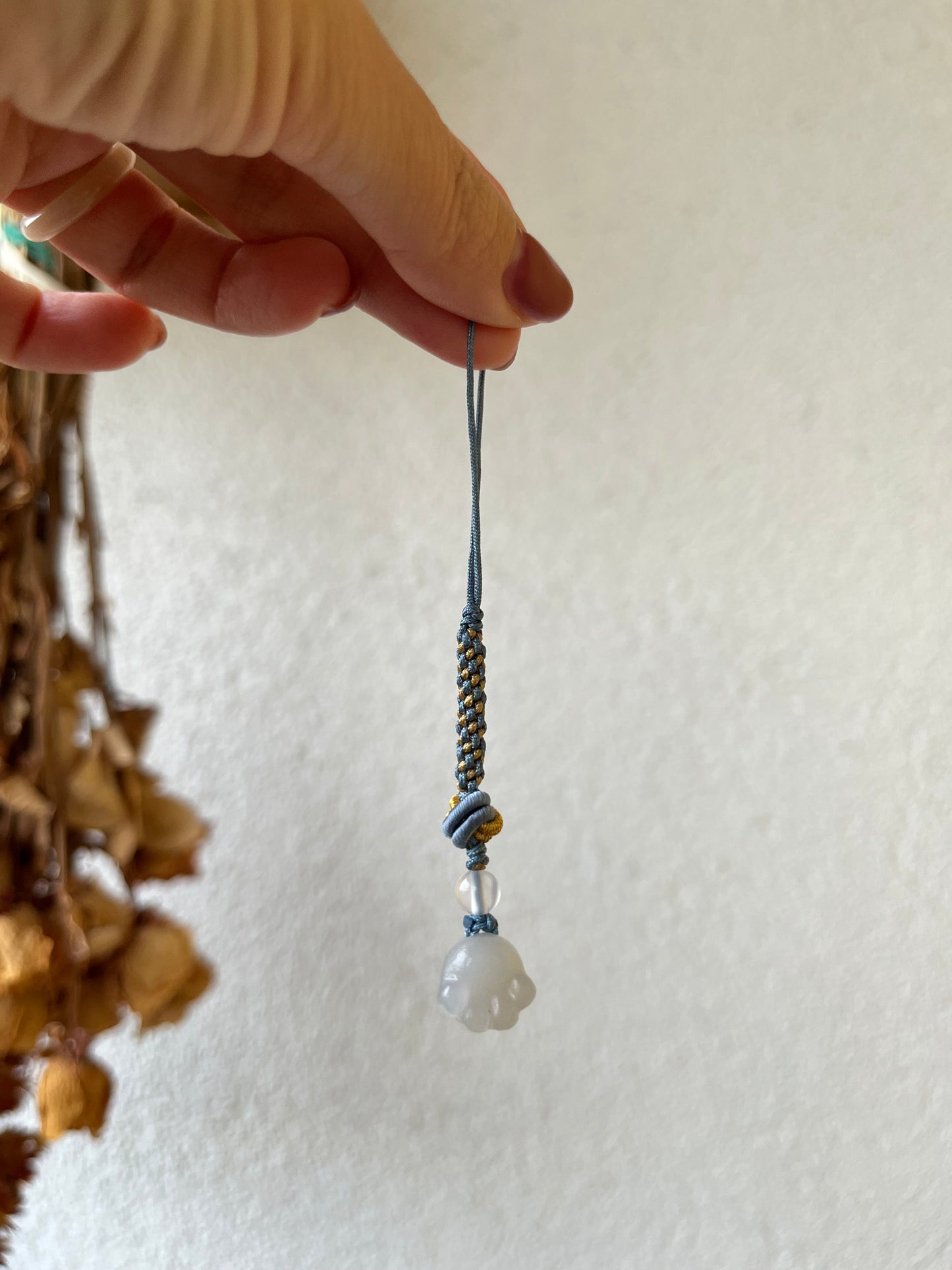 Handmade Cute Phone / Bag Charms with Carved Hetian Jade Pendants