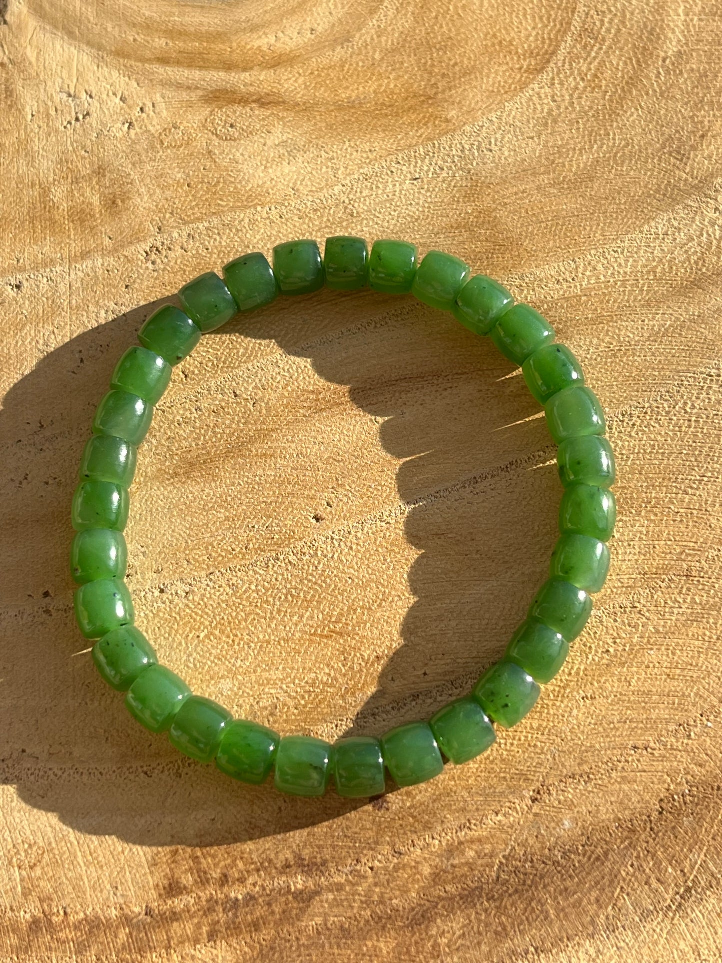 Green Hetian Jade Beaded Bracelet (6mm x 4mm)