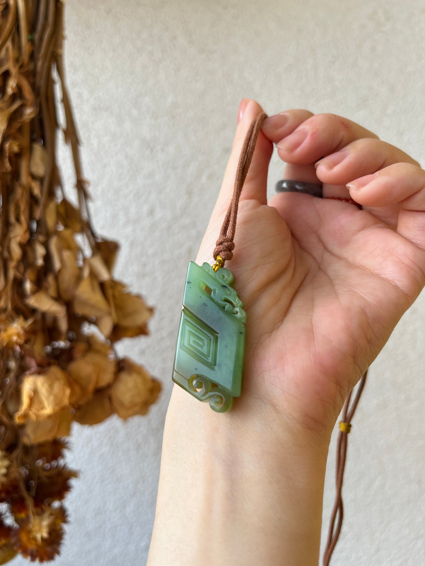 Hand Carved Green Hetian Jade Ancient Style Dragon Pendant | 和田碧玉仿古龙牌