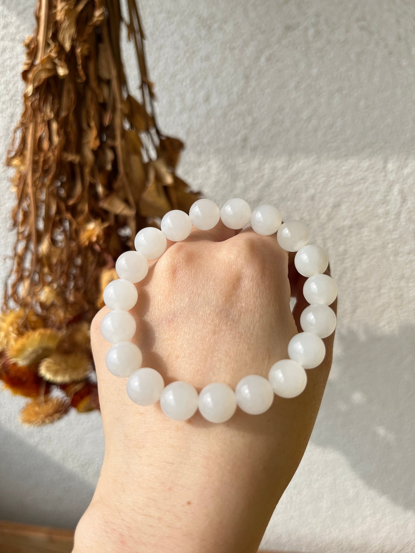 White Hetian Jade Beaded Bracelet 10mm | 青海和田白玉手串