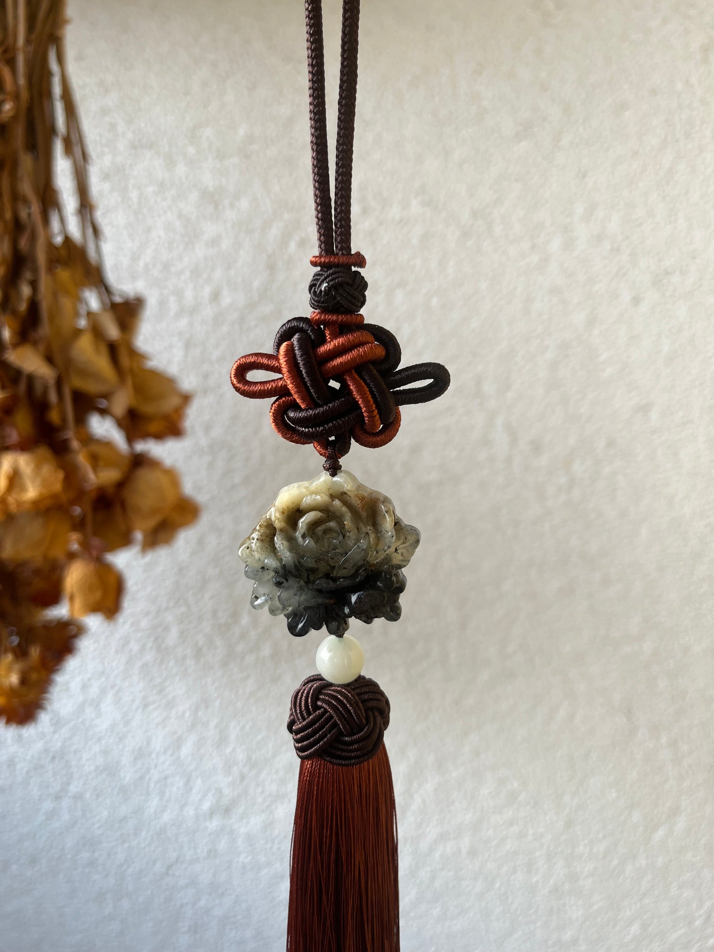 Xiu Jade Peony Car Hanging | 岫玉牡丹车挂