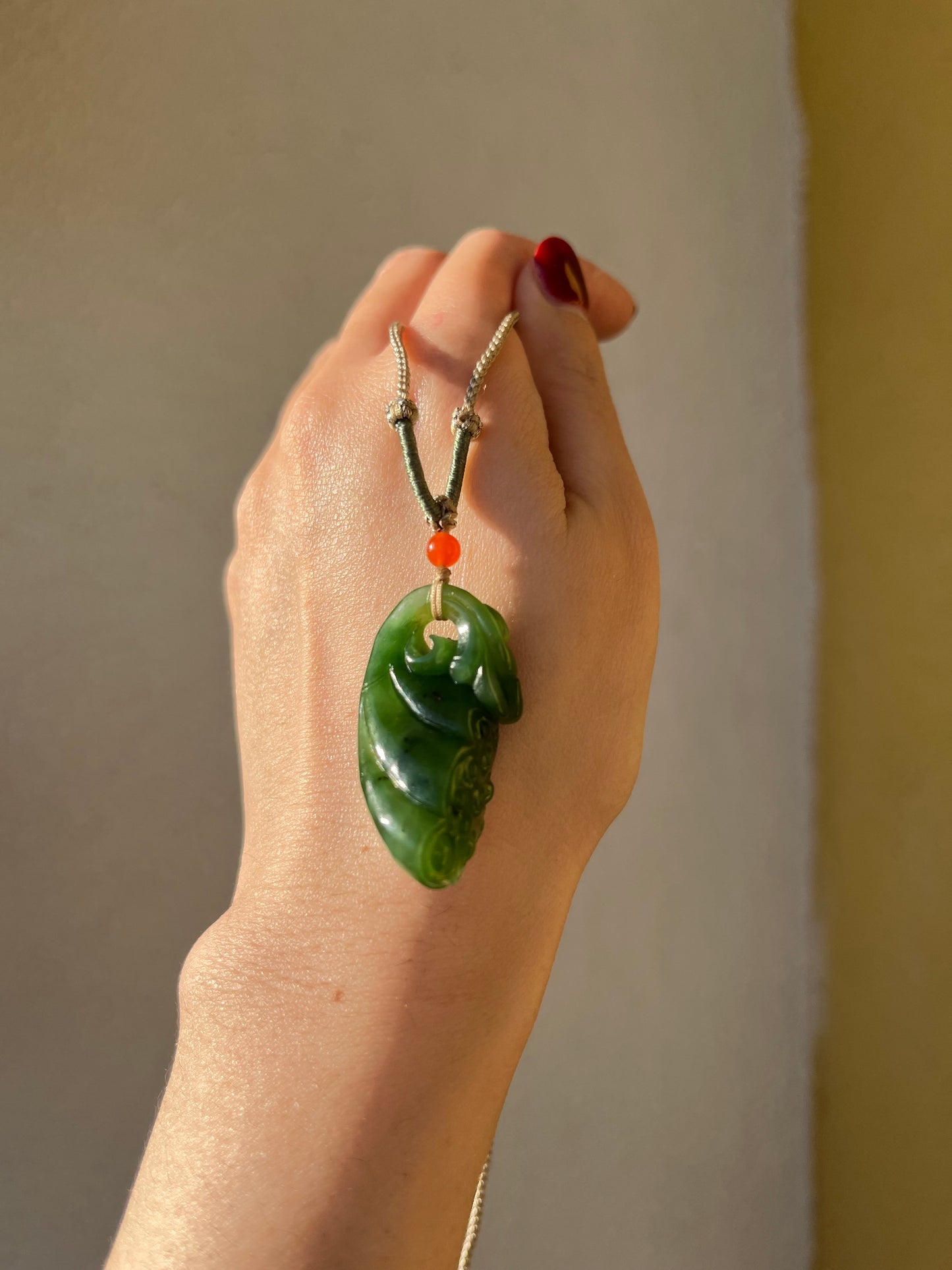 Hand Carved Green Hetian Jade Lotus Pod Pendant,  手雕碧玉如意莲蓬