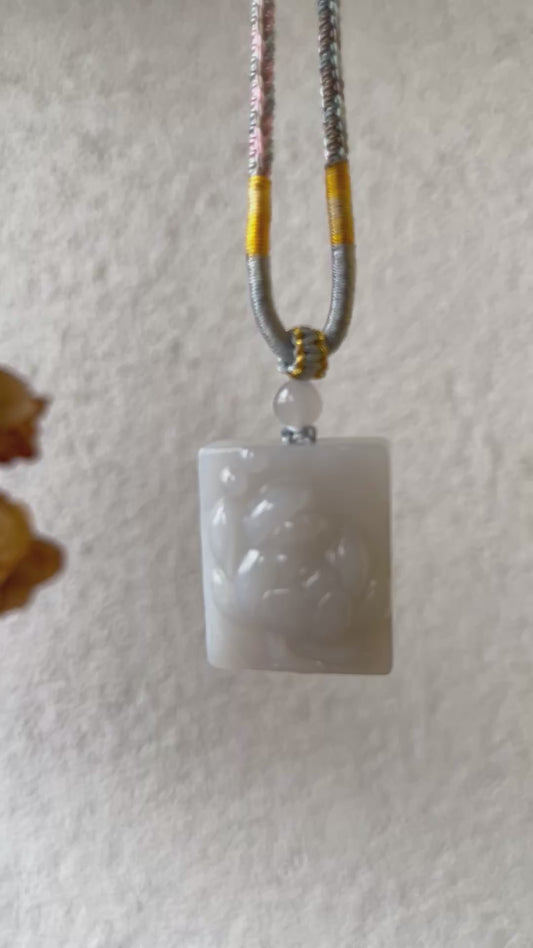 Hand Carved Light Purple Hetian Jade Lotus Pendant