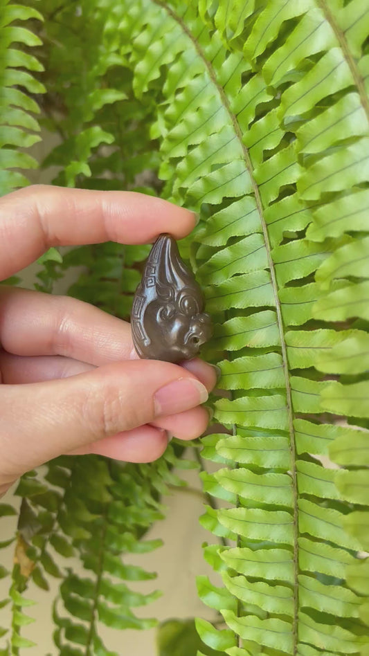 Hand Carved Brown Hetian Jade Beast Face Pendant