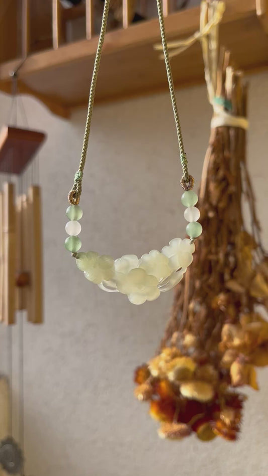 Hand Carved Hetian Jade Plum Blossom Arc-Shaped Pendant, 手雕和田青海带翠梅花玉璜