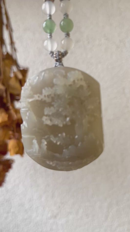 Hand Carved Grayish Purple Hetian Jade Landscape | 和田烟紫山水