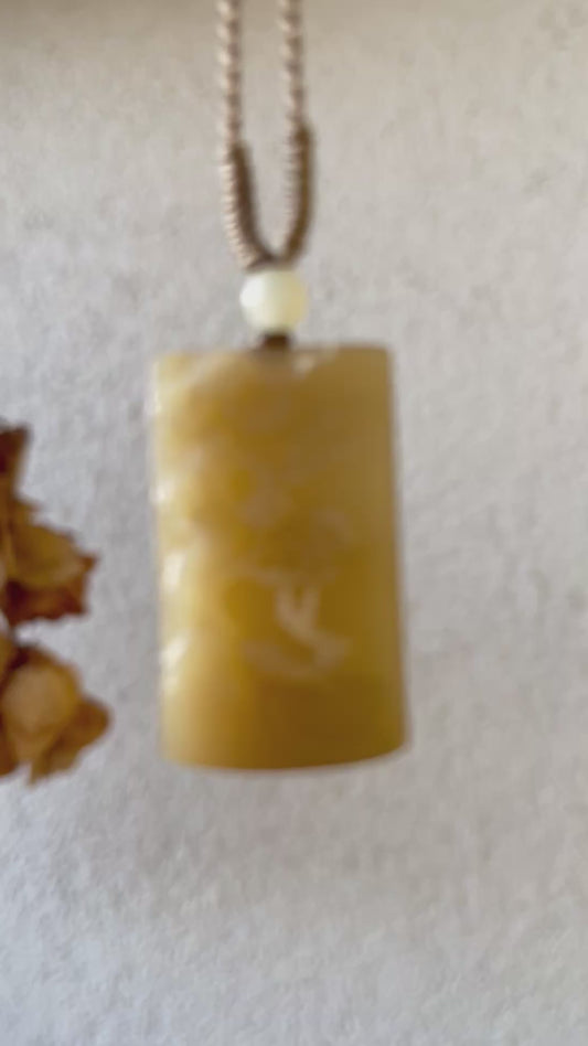 Hand Carved Brown Hetian Jade Deer and Plum Blossom Pendant | 手雕和田梅花和鹿山水牌