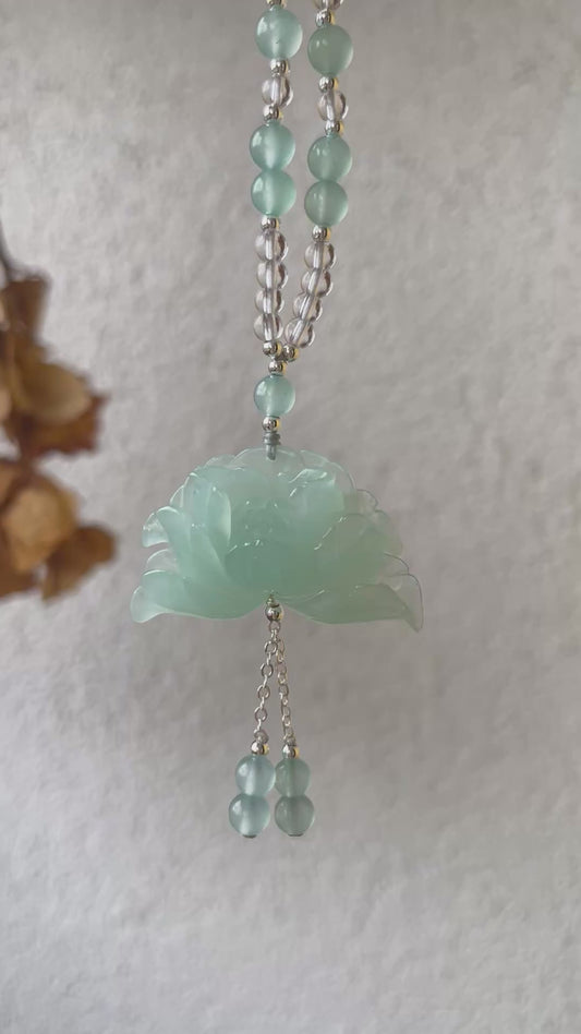 Hand Carved Blue Xiu Jade Peony Flower | 手雕岫玉天青冻牡丹