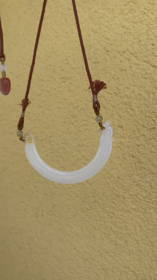Hand Carved White Nephrite Jade Phoenix Huang Arc-shaped Pendant，手雕白玉凤玉璜