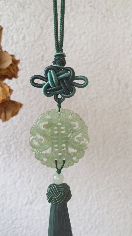 Xiu Jade Dragon and Phoenix Auspicious Pendant Car Hanging