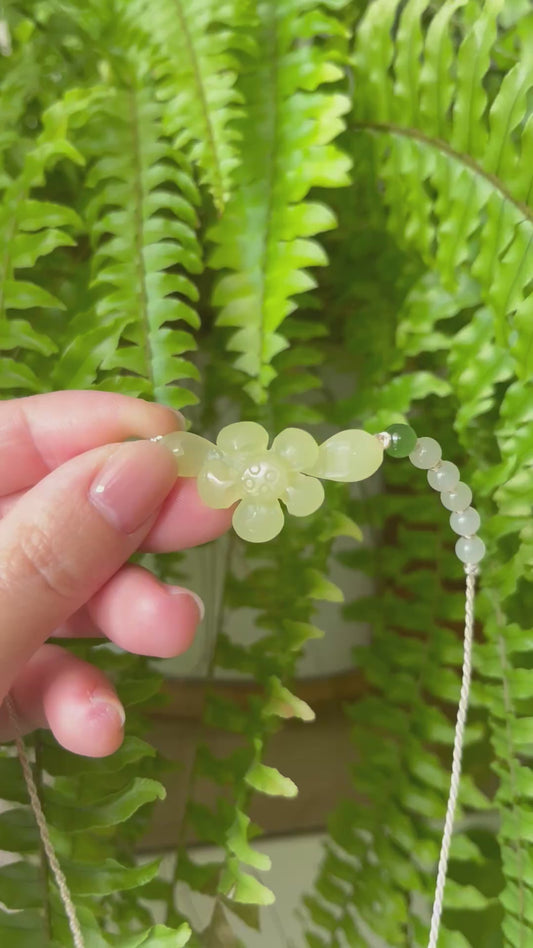 Hand Carved Yellow Hetian Jade Lotus Necklace