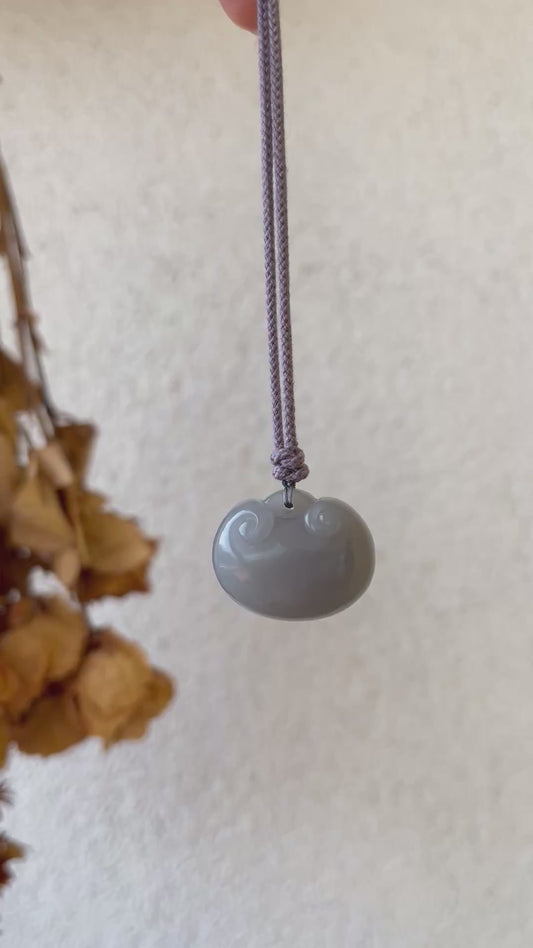 Hand Carved Purple Hetian Jade Ruyi Pendant | 和田烟紫胖如意锁